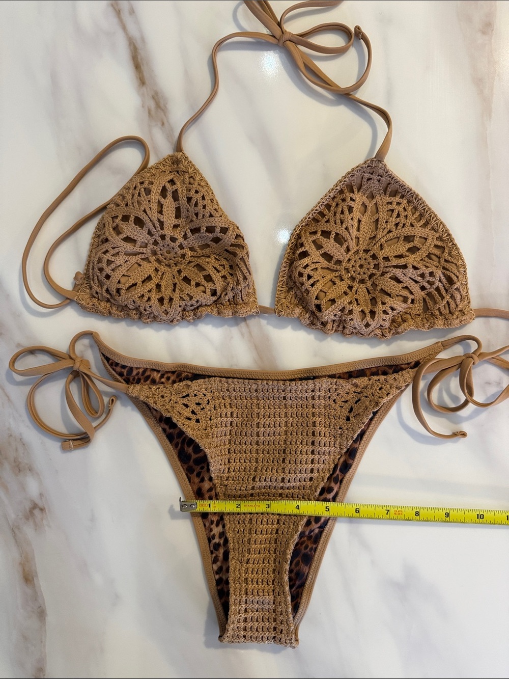Aerie Sun Lovers Crochet Bikini Top and Tie-Side Bottoms Set Medium Beach Dune - Picture 15 of 16